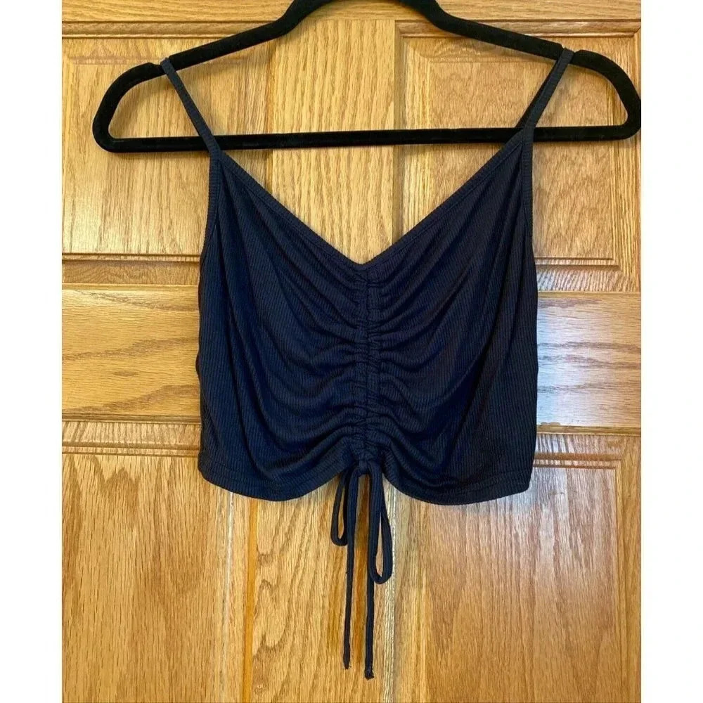 Pac Sun Me To We Black Ruched Front Tank Top Crop NWT Size Medium Y2K